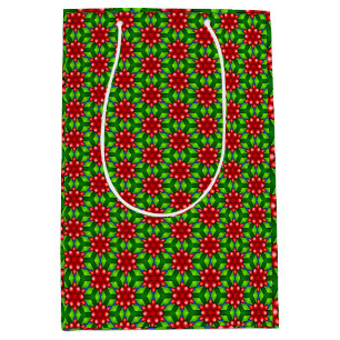 Sac Cadeau Moyen Fleurs rouges sur un Arrière - plan vert