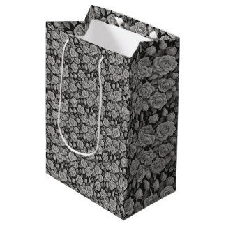 Sac Cadeau Moyen Fleurs Sombres Roses Grises Noires Esthétique