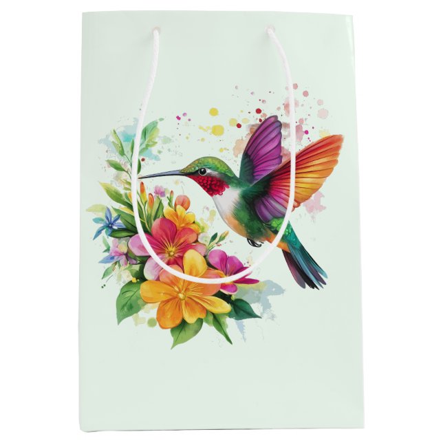Sac Cadeau Moyen Fleurs tropicales des colibris (Devant)