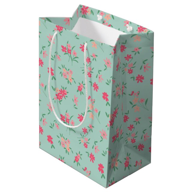 Sac Cadeau Moyen Fleurs Turquoise rose Dainty Floral (Dos Angle)