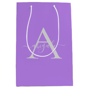 Sac Cadeau Moyen Fleurs Violettes Monogrammées Élégance Minimalis
