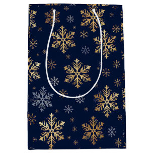 Sac Cadeau Moyen Flocons de neige élégants en or et argent sur Gi b
