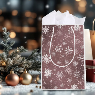 Sac Cadeau Moyen Flocons de neige rose poussiéreux Élégantes Fêtes