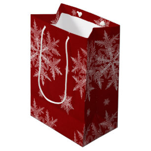 Sac Cadeau Moyen Flocons Rouges Fêtes de Noël
