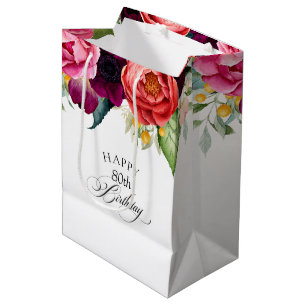 Sac Cadeau Moyen Floral Boho rustique 80e anniversaire