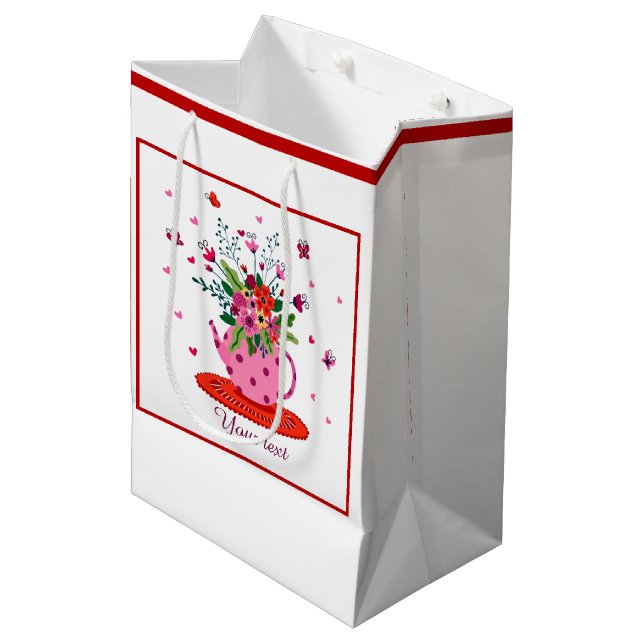 Sac Cadeau Moyen Floral personnalisé (Devant Angle)