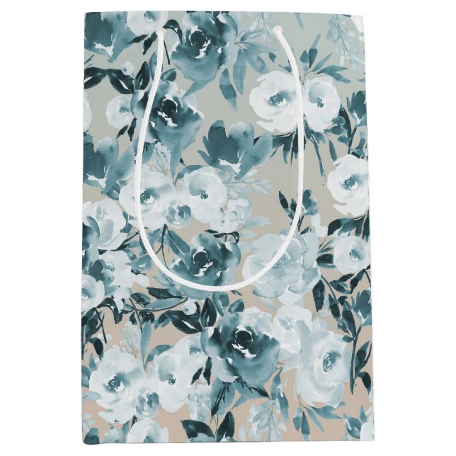 Sac Cadeau Moyen Flore blanche de Pêche Bleue (Devant)
