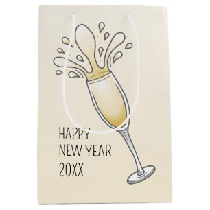 Sac Cadeau Moyen Flûte à Champagne Élégante et Pétillante