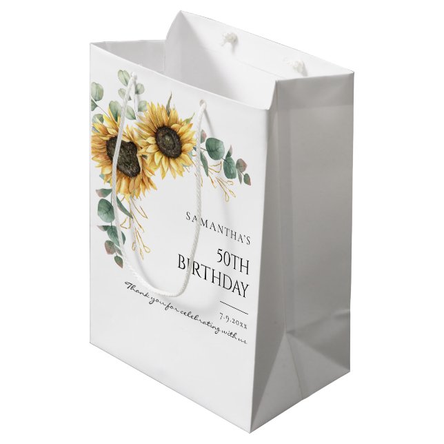 Sac Cadeau Moyen Foliage de tournesol Foliage 50e fête d'anniversai (Devant Angle)