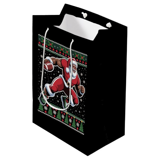 Sac Cadeau Moyen Football afro-américain Père Noël Noël laid (Devant Angle)