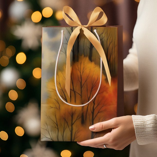 Sac Cadeau Moyen Forêt d'automne rustique - Aquarelle d'automne (Créateur téléchargé)