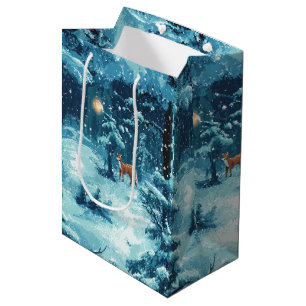 Sac Cadeau Moyen Forêt de pixels d'hiver