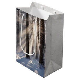 Sac Cadeau Moyen Forêt hivernale avec rayons de soleil