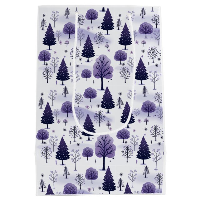 Sac Cadeau Moyen Forêt neigeuse Noël pourpre (Dos)
