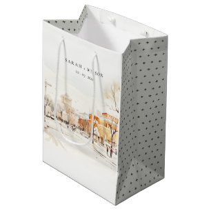 Sac Cadeau Moyen Forgo North Dakota City Scape Mariage d'aquarelle