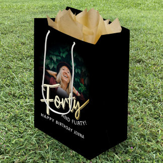 Sac Cadeau Moyen Forty gold script and custom photo 40th birthday