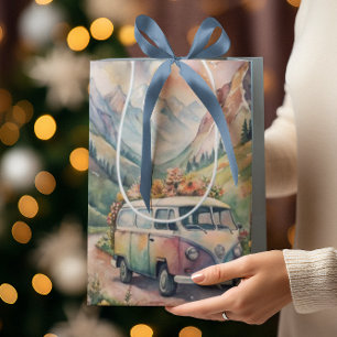 Sac Cadeau Moyen Fourgon aquarelle avec plaque de licence personnal