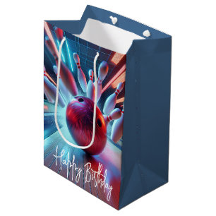 Sac Cadeau Moyen Frappe de balle de bowling rouge anniversaire