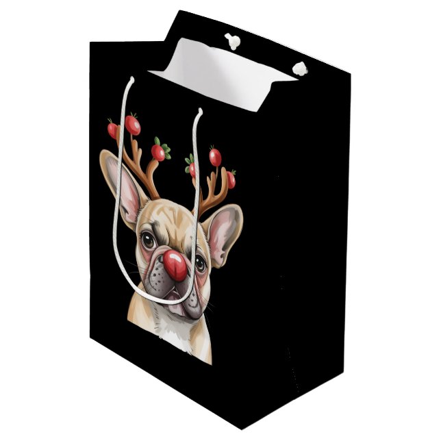 Sac Cadeau Moyen French Bulldog Reindeer Dog Lover Christmas Xmas (Devant Angle)