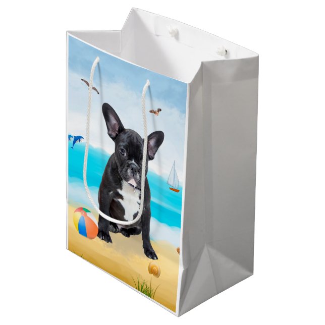 Sac Cadeau Moyen French Bulldog sur la plage (Devant Angle)
