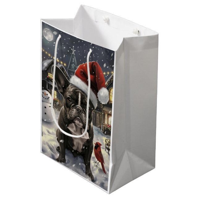 Sac Cadeau Moyen French Bulldog Winter Wonderland Christmas Joie (Devant Angle)