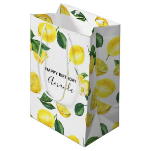Sac Cadeau Moyen Fruit Motif d'aquarelle aux citrons jaunes Anniver