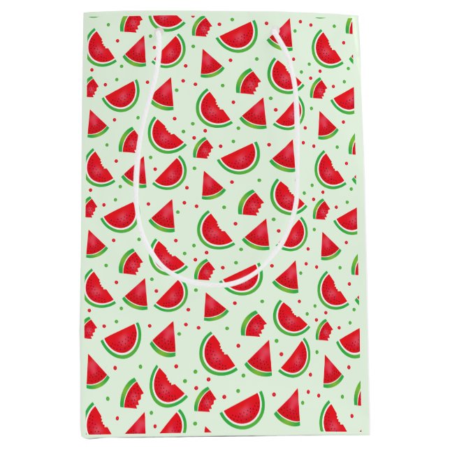 Sac Cadeau Moyen Fruit Motif pastèque Melon vert clair rouge (Devant)