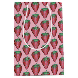 Sac Cadeau Moyen Fruits de fraises rouges juteuses roses Imprimer
