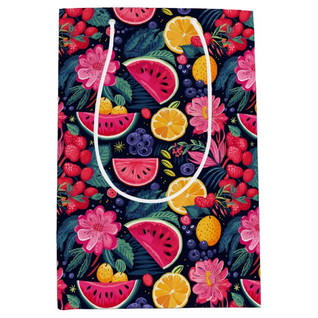 Sac Cadeau Moyen Fruits et fleurs tropicaux (Devant)