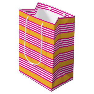 Sac Cadeau Moyen Fuchsia et jaune cinq bandes motif
