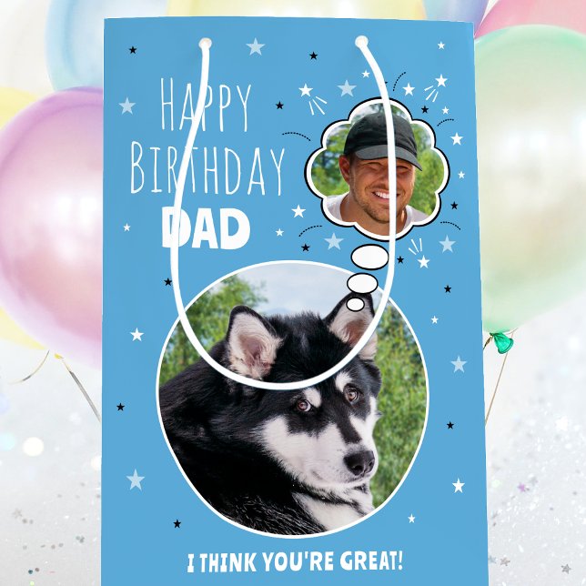 Sac Cadeau Moyen Fun Chien Papa Anniversaire Pensée Bulle Photo Ble (Créateur téléchargé)