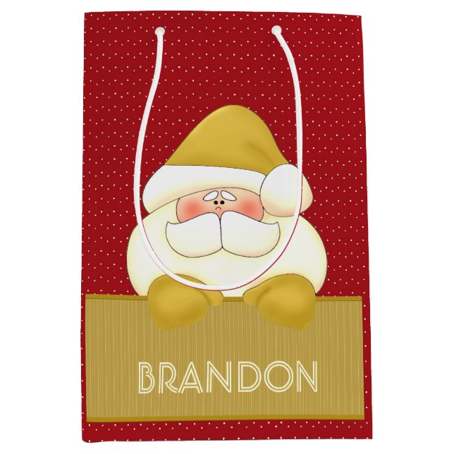 Sac Cadeau Moyen Fun Red et Gold Père Noël thème (Devant)
