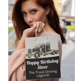 Sac Cadeau Moyen Funky Transport Semi Truck Driver Nom personnalisé