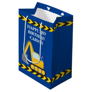 Sac Cadeau Moyen Garçons Anniversaire Blue Construction Véhicule su