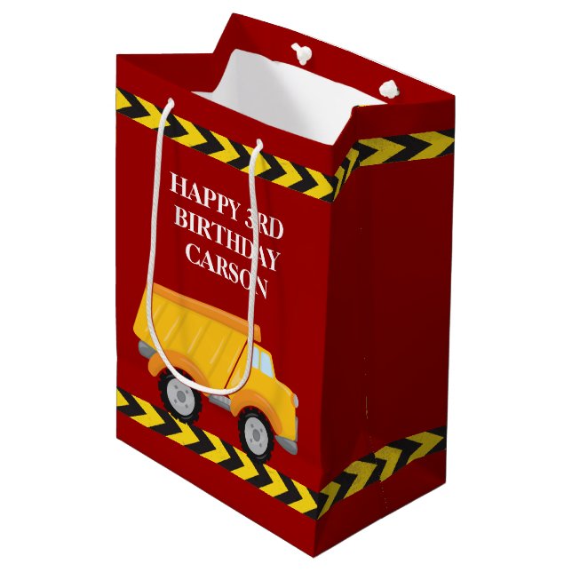 Sac Cadeau Moyen Garçons Anniversaire Camion de vidage rouge Enfant (Devant Angle)