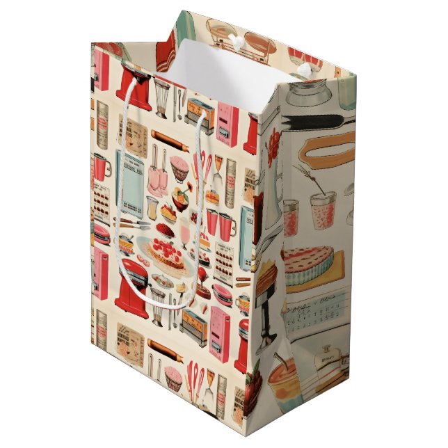 Sac Cadeau Moyen Gâteaux et outils de cuisine rétro (Devant Angle)