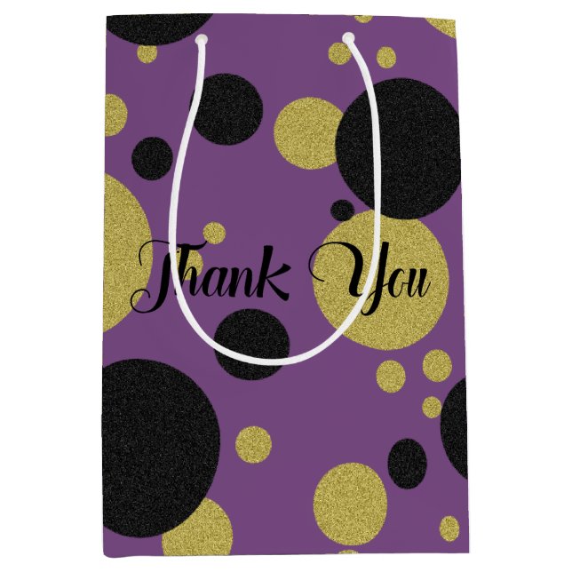 Sac Cadeau Moyen Gatsby Gold & Purple Sparkle Polka-Dot Party (Devant)