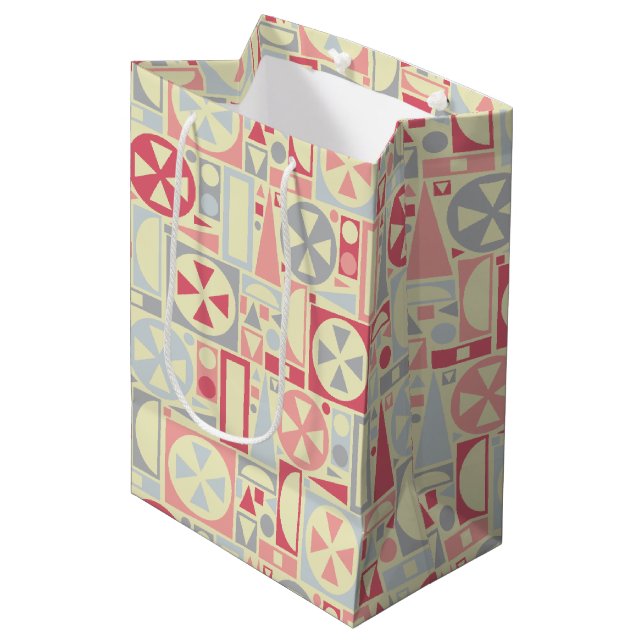 Sac Cadeau Moyen Géométrique rétro 1950 Midsiècle moderne rose (Devant Angle)