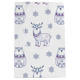 Sac Cadeau Moyen Gift Bag with Polar Bears and Reindeers