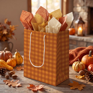 Sac Cadeau Moyen Gingham à carreaux classique citrouille automne