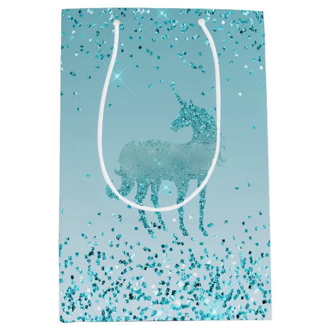 Sac Cadeau Moyen Girly Glitz Aqua Parties scintillant Turquoise Uni (Devant)