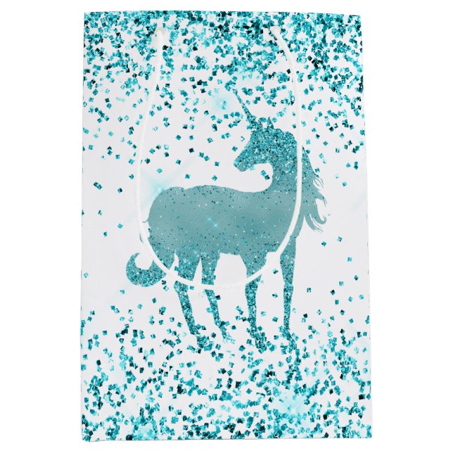 Sac Cadeau Moyen Girly Glitz Aqua Turquoise Parties scintillant Uni (Devant)