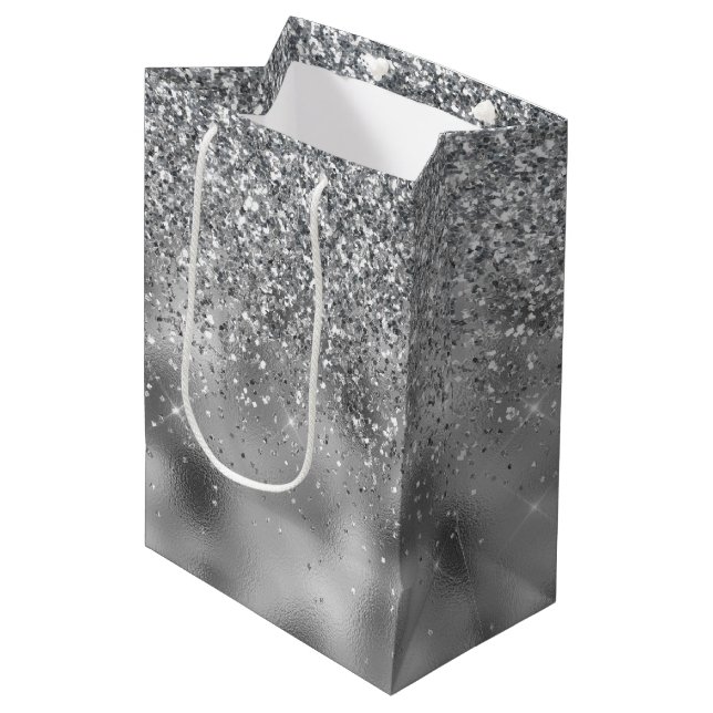 Sac Cadeau Moyen Glam à étincelles argentées (Devant Angle)