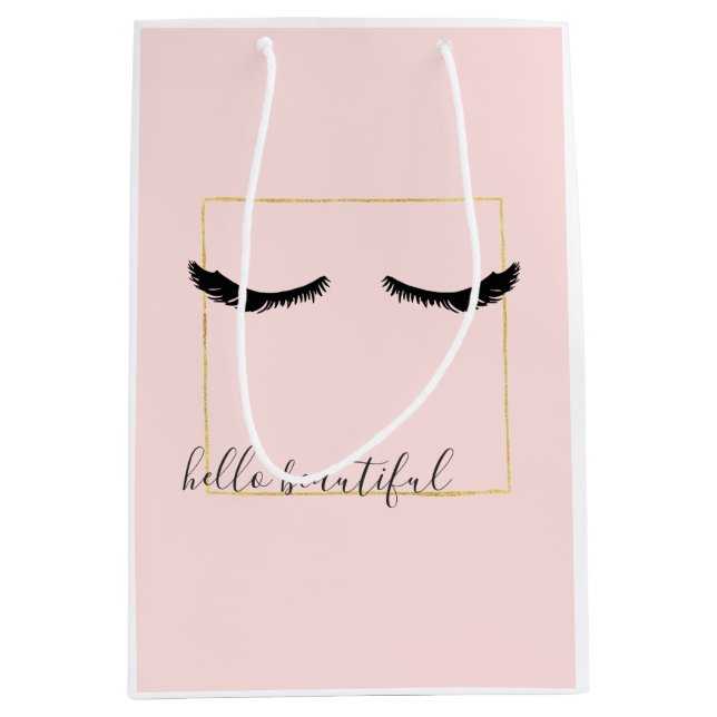 Sac Cadeau Moyen Glam aux cils d'or rose (Devant)