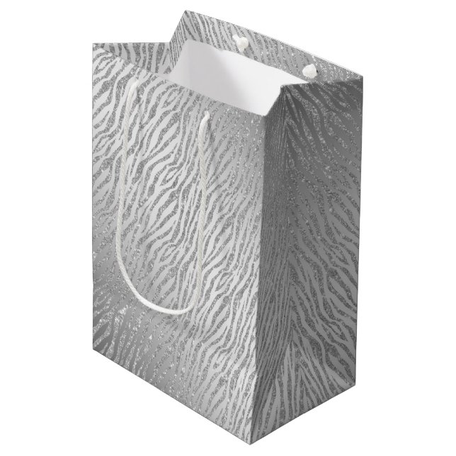 Sac Cadeau Moyen Glam poster de animal Parties scintillant argent (Devant Angle)