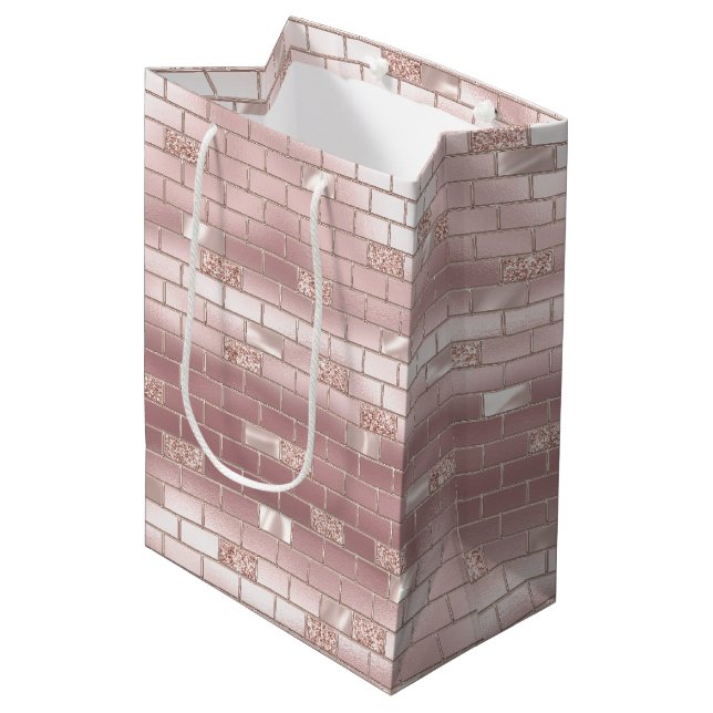 Sac Cadeau Moyen Glam Rose Pâle Briques Mariage  (Devant Angle)