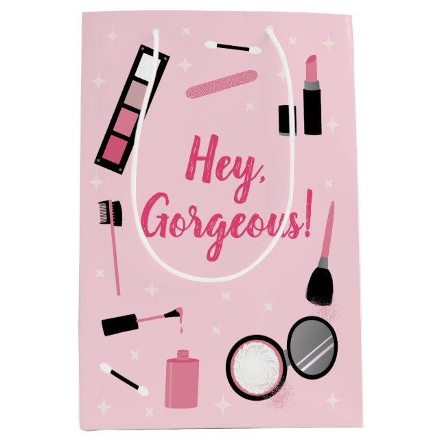 Sac Cadeau Moyen Glamour de maquillage rose Fille Anniversaire (Devant)