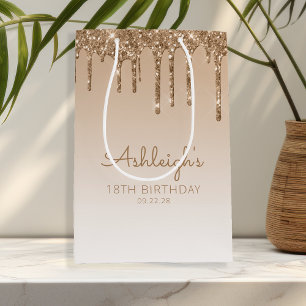 Sac Cadeau Moyen Glitter Drip 18e Anniversaire Or