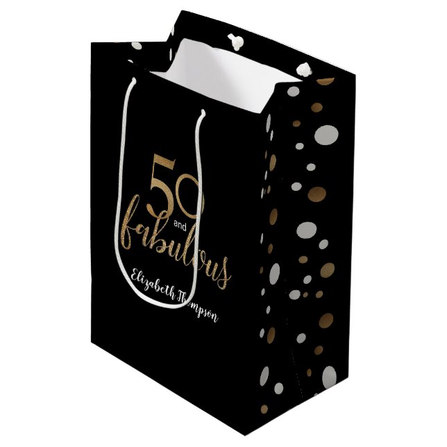 Sac Cadeau Moyen Gold 50 et cadeau fabuleux fête d'anniversaire off (Devant Angle)