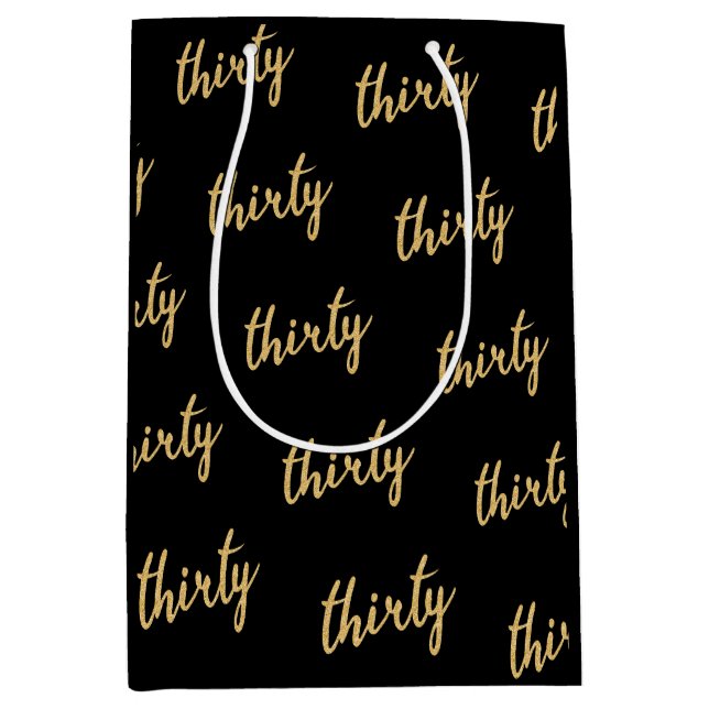 Sac Cadeau Moyen Gold Black "Trente" 30 Parties scintillant de fête (Devant)